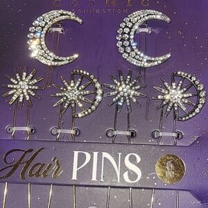 Cosmic Connection Star and Moon Hair Pins Brand New M LP